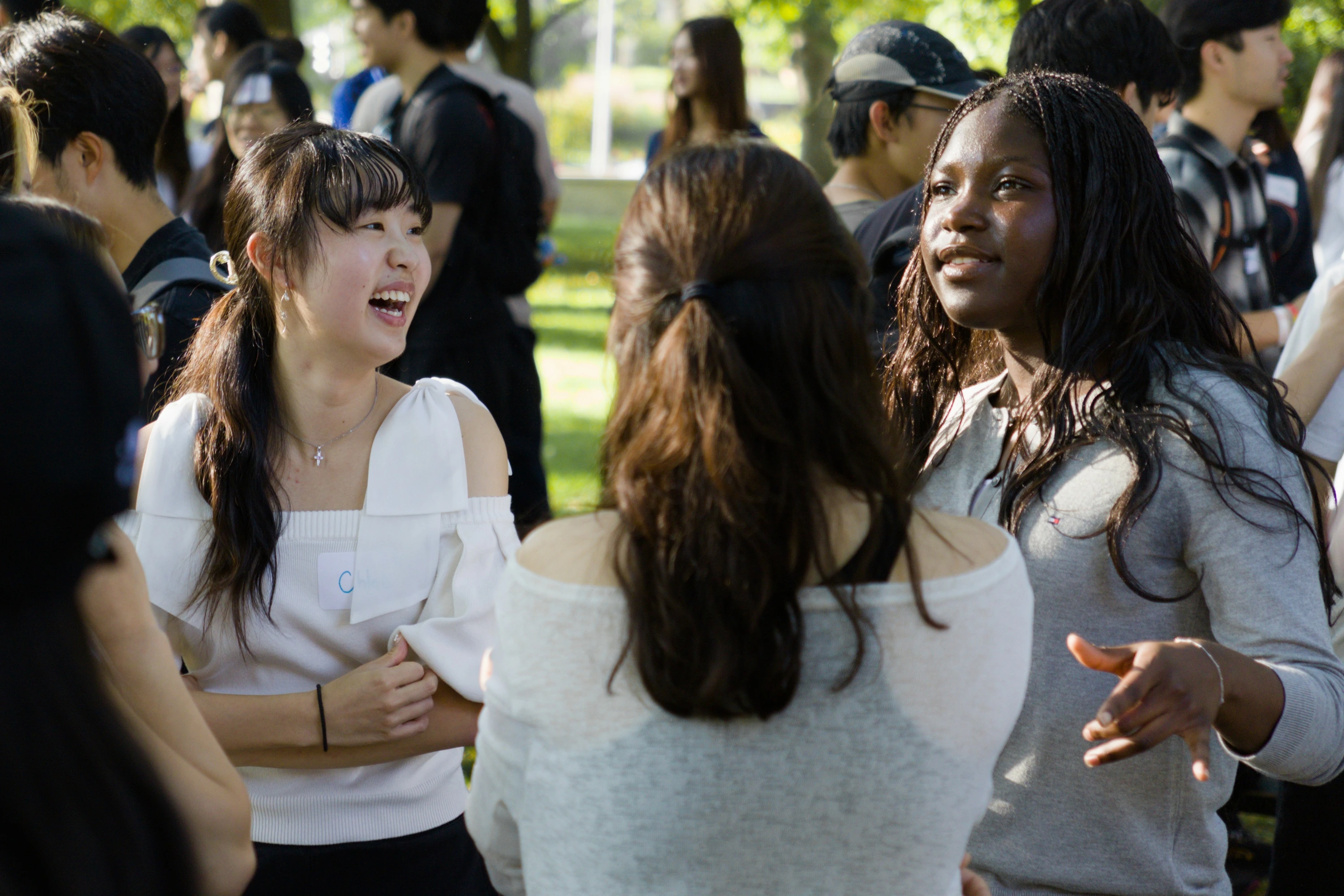 Students talking together outdoors at a CCF gathering
